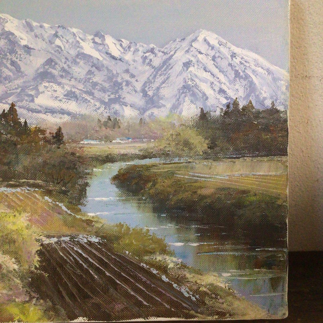 No4035額装　佐田光「南駒ヶ岳」　油彩画　F4号　直筆サイン　美術　送料無料