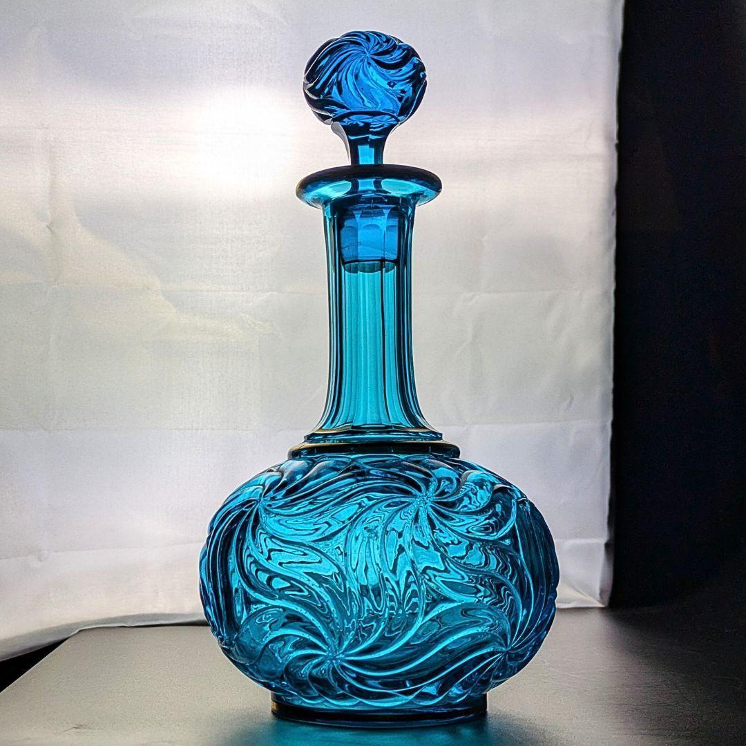 心奪われる鮮烈さ★オールドバカラ ロザース 26㎝カラフェ 金彩 ブルー