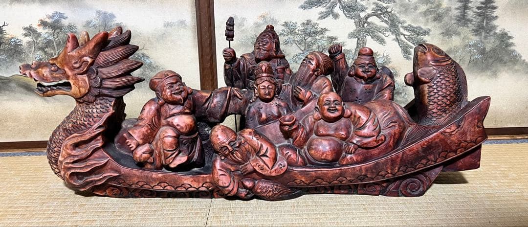 早い者勝ち！おめでたい　招福龍神　七福神のアンティーク彫刻