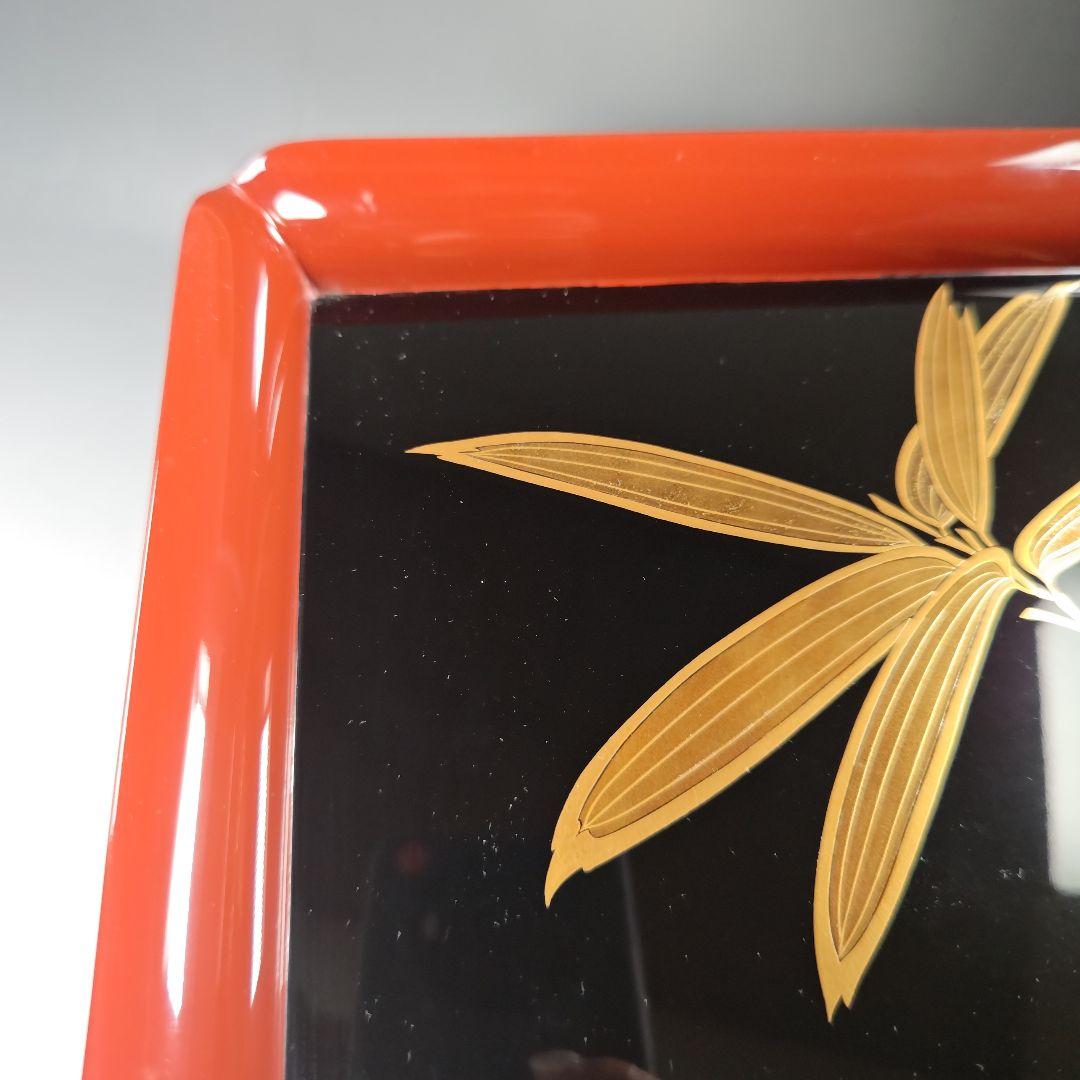 イ329 盆『塗師　茶平一斎作』『輪島塗　笹蒔絵　四方盆　共箱』茶道具