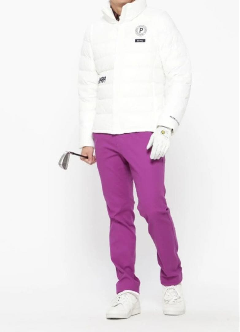 新品 パーリーゲイツ コットンストレッチドビーチェックパンツ(4)サイズM/紫