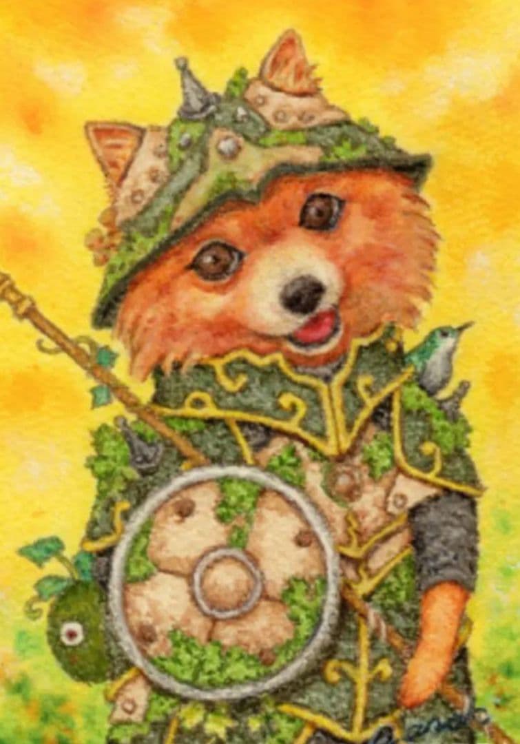【原画】『苔むした鎧 〜戦士ポルメク〜』（ポメラニアン　犬　絵画　パステル画）