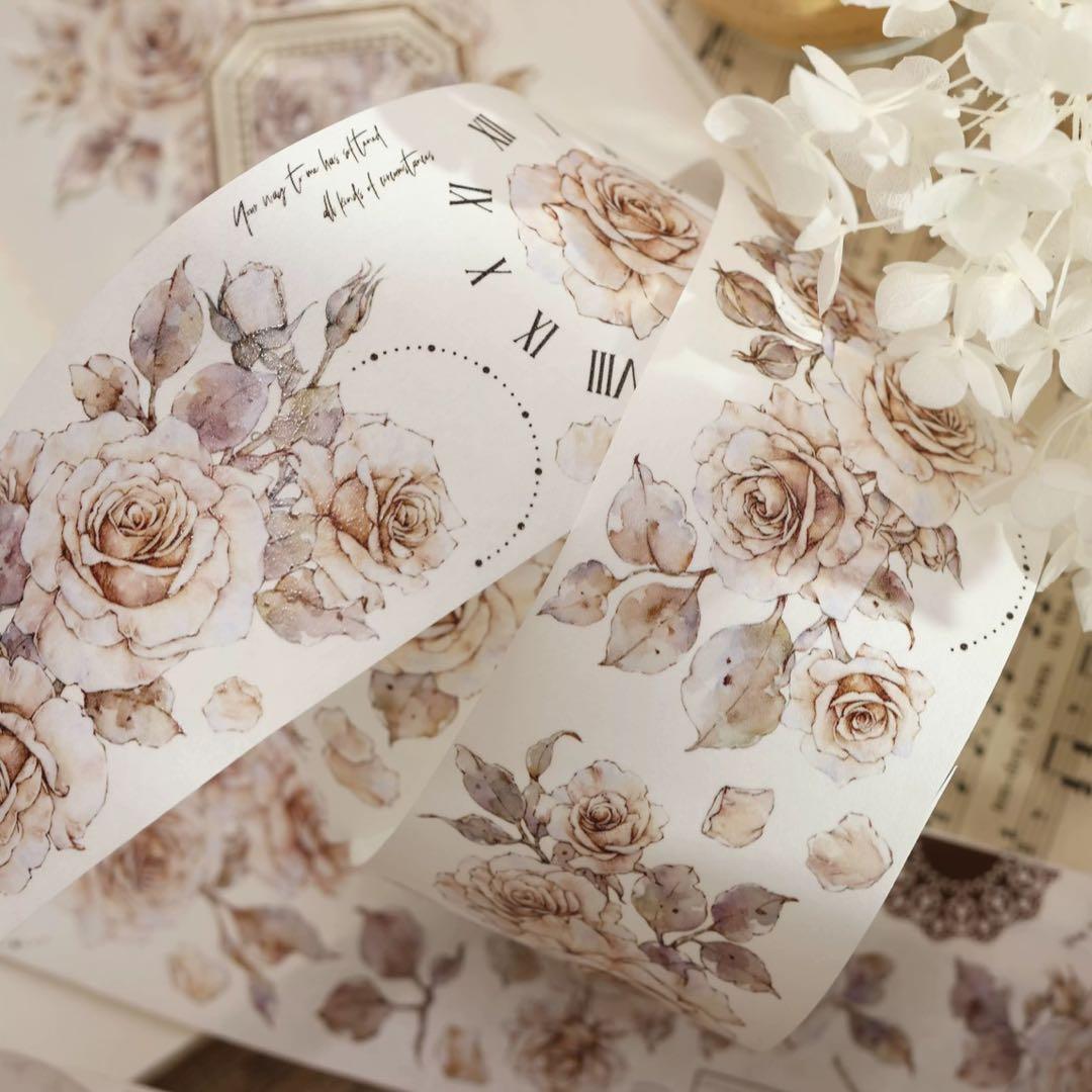 新品　月下温柔　和紙花マスキングテープ　マステ　6m