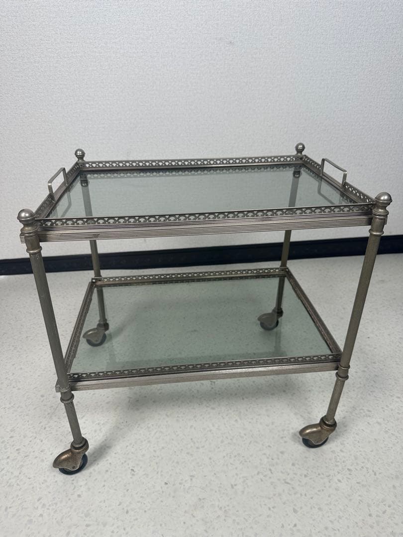 ティー トローリー キッチン ワゴン ガラストップ フランス製 ※i4※