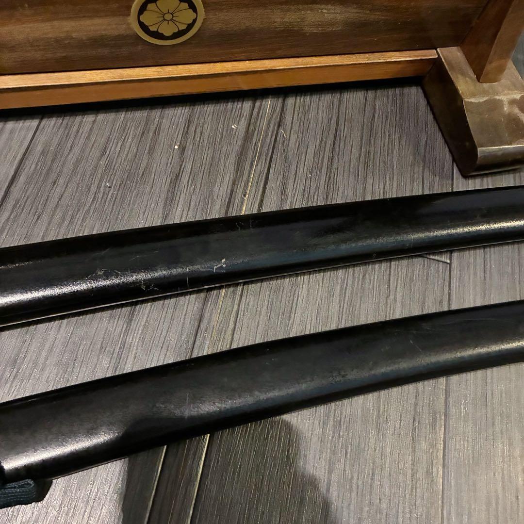 高級模造刀　金鍔　美術刀剣　太刀　脇差　大小セット　緑拵え　2本セット