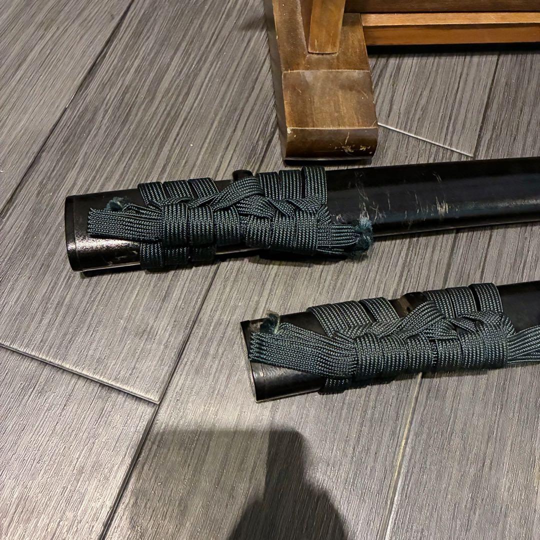 高級模造刀　金鍔　美術刀剣　太刀　脇差　大小セット　緑拵え　2本セット