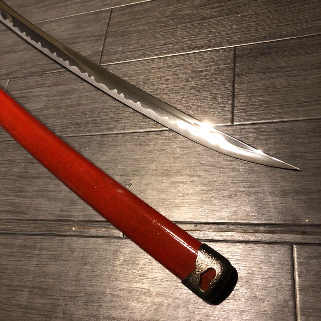 高級模造刀　居合刀　優乱刃紋　朱拵え　合金刀身