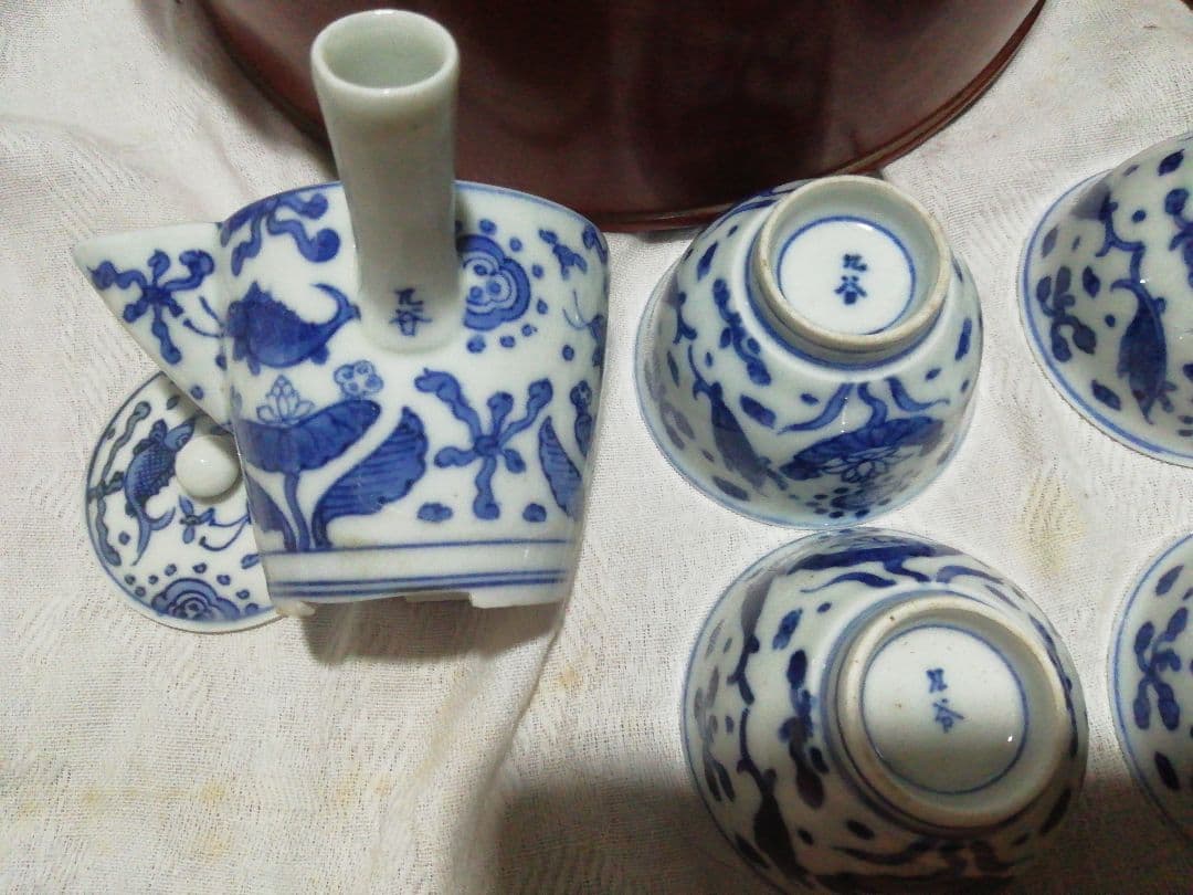 ♪時代九谷染付 煎茶揃い　朱漆茶櫃共