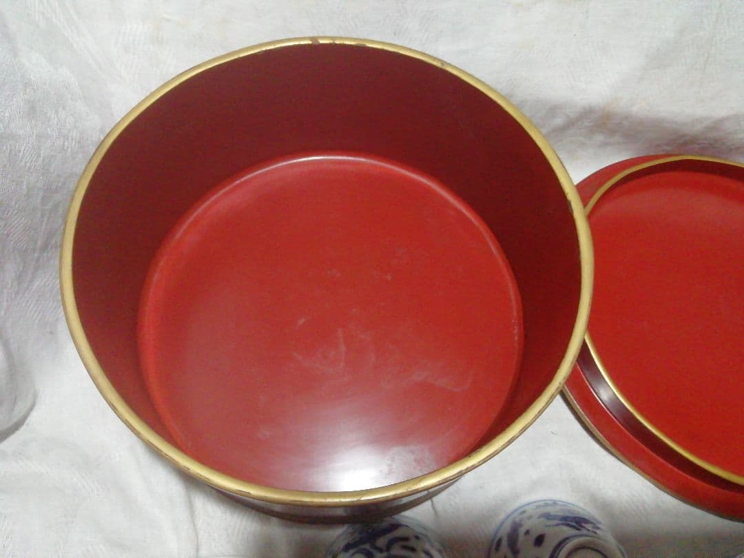 ♪時代九谷染付 煎茶揃い　朱漆茶櫃共