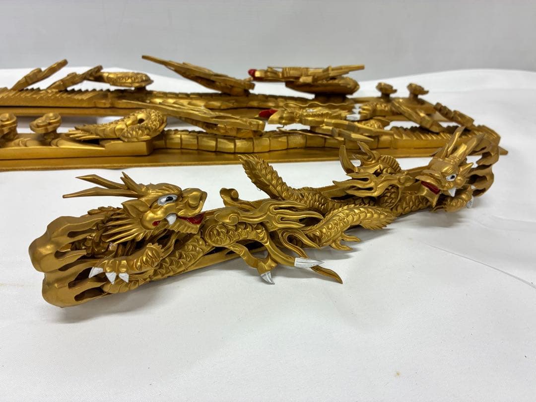 ✡*️様 木製龍彫 3点まとめて 目描き 金粉仕上げ/竜彫刻 /ドラゴン 欄間