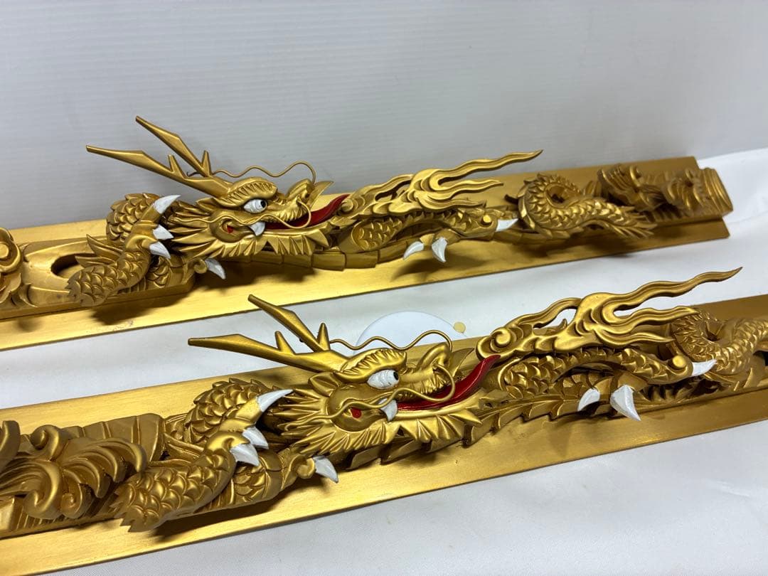 ✡*️様 木製龍彫 3点まとめて 目描き 金粉仕上げ/竜彫刻 /ドラゴン 欄間