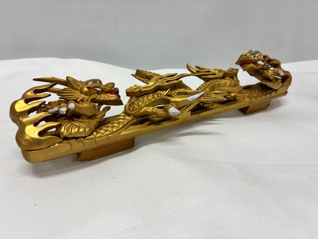 ✡*️様 木製龍彫 3点まとめて 目描き 金粉仕上げ/竜彫刻 /ドラゴン 欄間