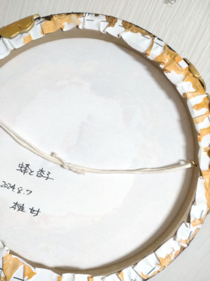 花と蜂の油絵【蜂と杏子】1点物の原画/作者サイン入り/真作/油彩画/希少品