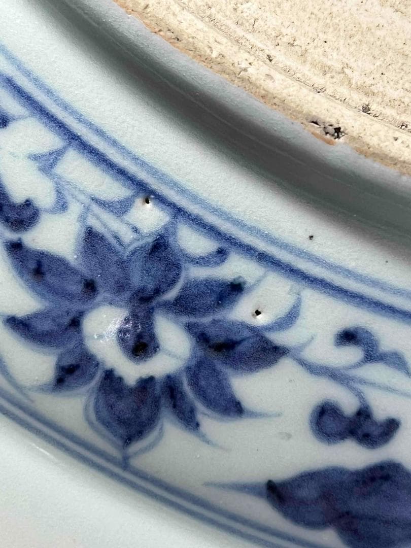 明永樂時代 染付 青花纏枝蓮八宝文大盤 【旧家旧蔵】 元箱付き(B-65)