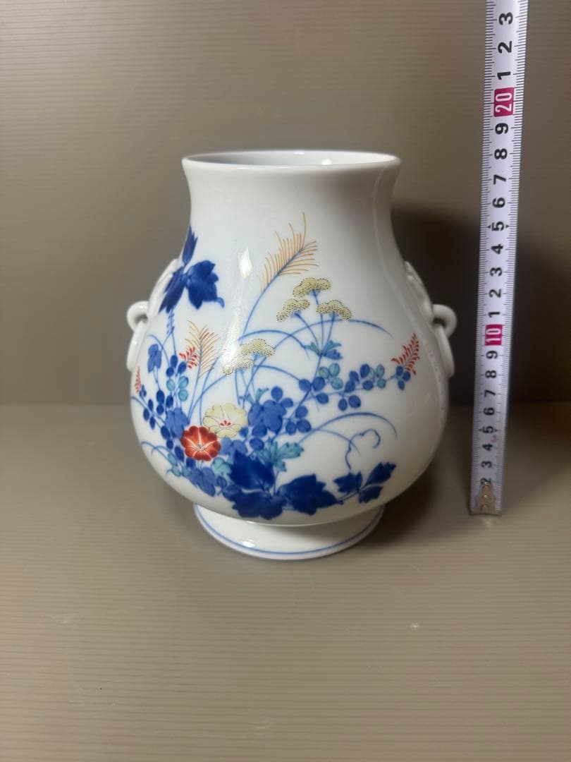 2075 香蘭社　色絵花草　花瓶　時代物