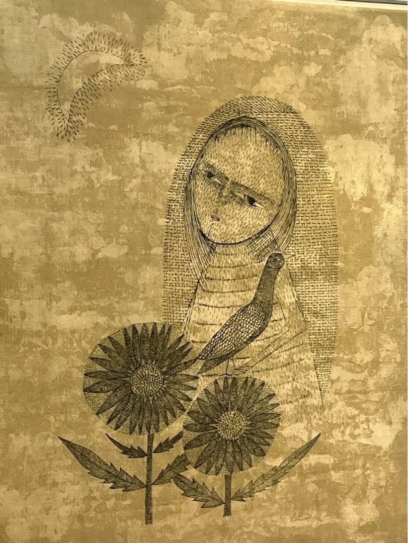 南桂子 少女とヒマワリ 銅版画 EA 額装