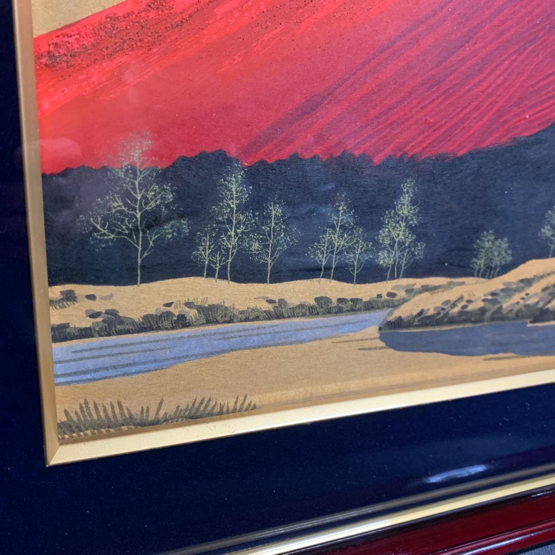 日垣明貫作　赤富士　絵画　肉筆