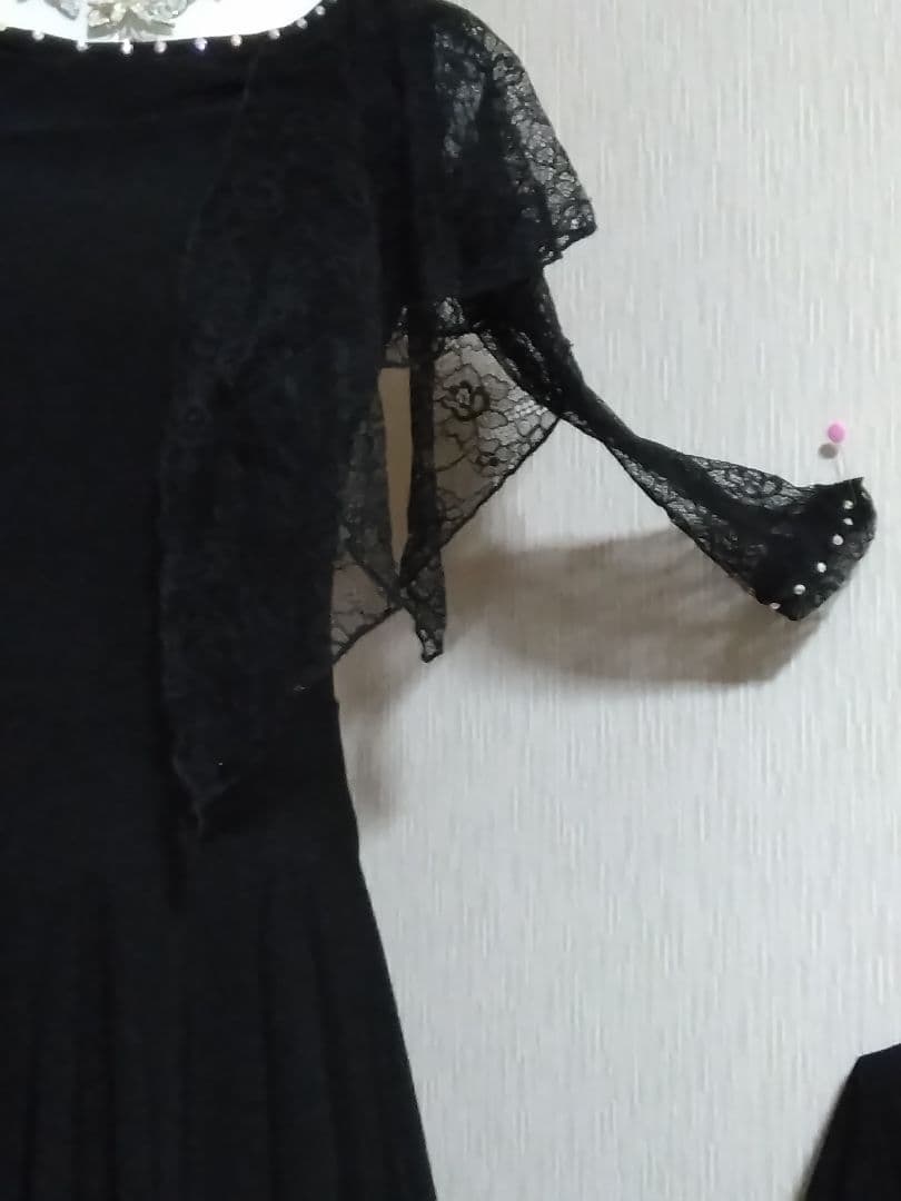 社交ダンス用黒ドレス 、レースショール付き、新品未使用、フリー