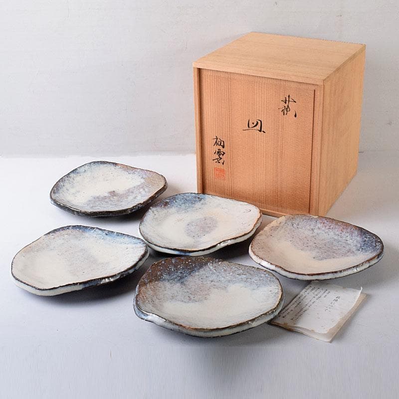 和食器　萩焼　都野栖雲造　皿　銘々皿　5客　共箱　M　R8152C
