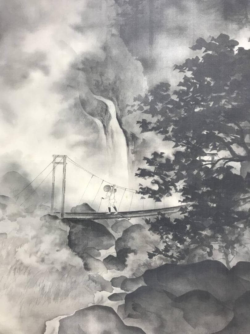 【真作】頼喬/雨後山水人物図/山水図/掛軸/名家伝来/AC-38