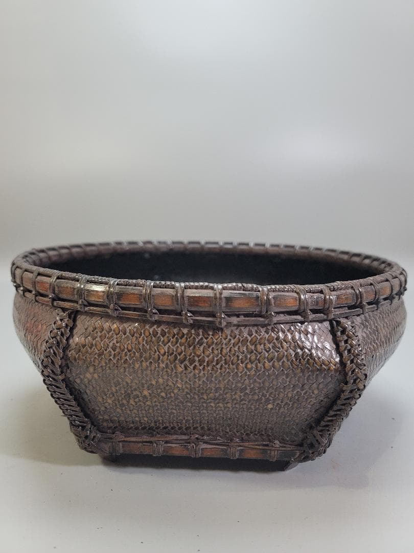 茶道具 唐物 竹網 籠 炭斗 炭籠