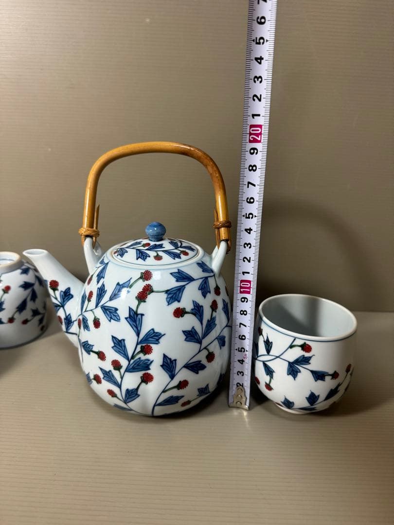 2199  源右衛門 染錦苺絵 茶器セット　急須1客　湯呑5客