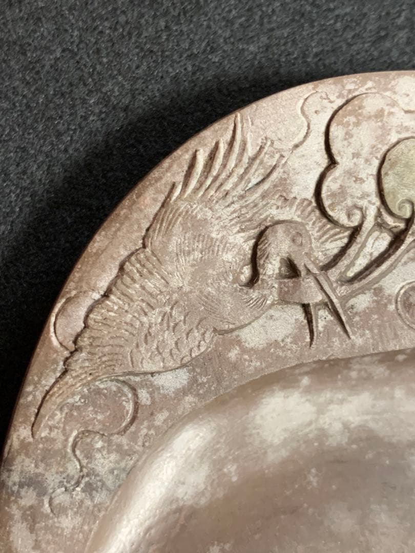 端渓硯　中国硯　木箱入り　梅鳥彫刻　石目 硯石 石筋