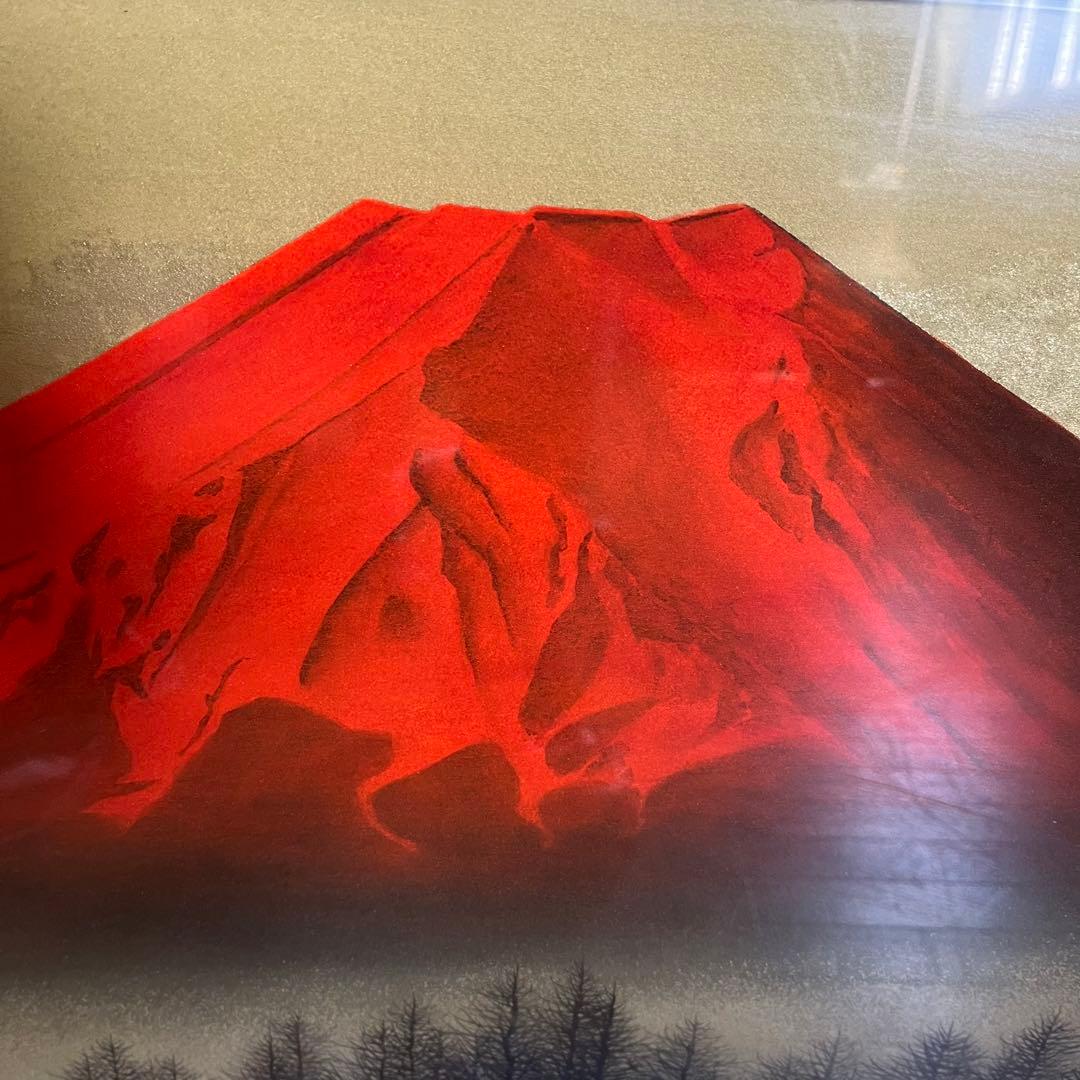 【アンティーク】額装 額縁 「赤富士」 倉田立美 作 富士山 日本画 風景画