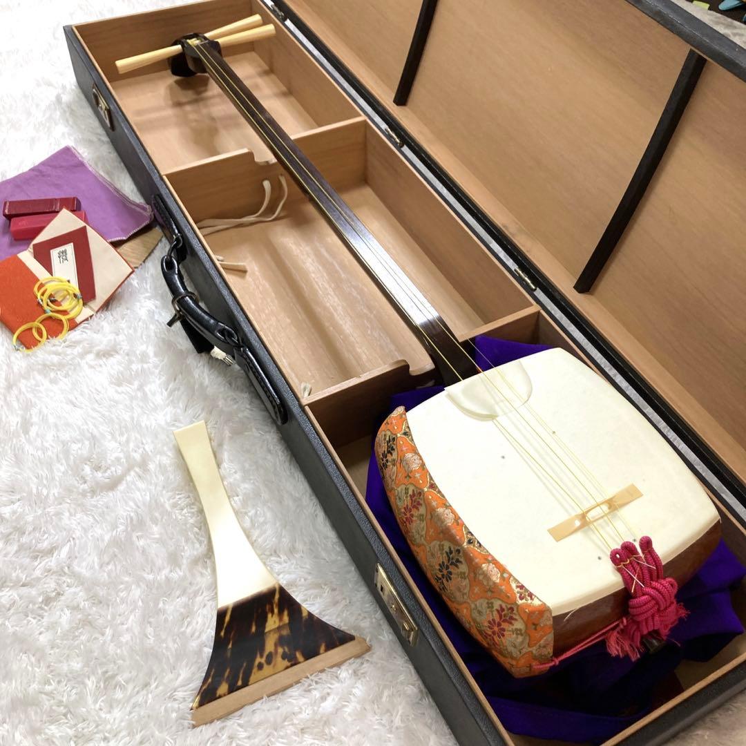 三味線　細棹　短棹　ベッコウ撥　セット　破れなし　べっこう