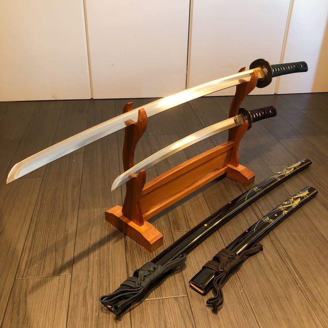 高級模造刀　高級居合刀　 土佐美術刀剣　大小セット　本研波刃　竹笹柄