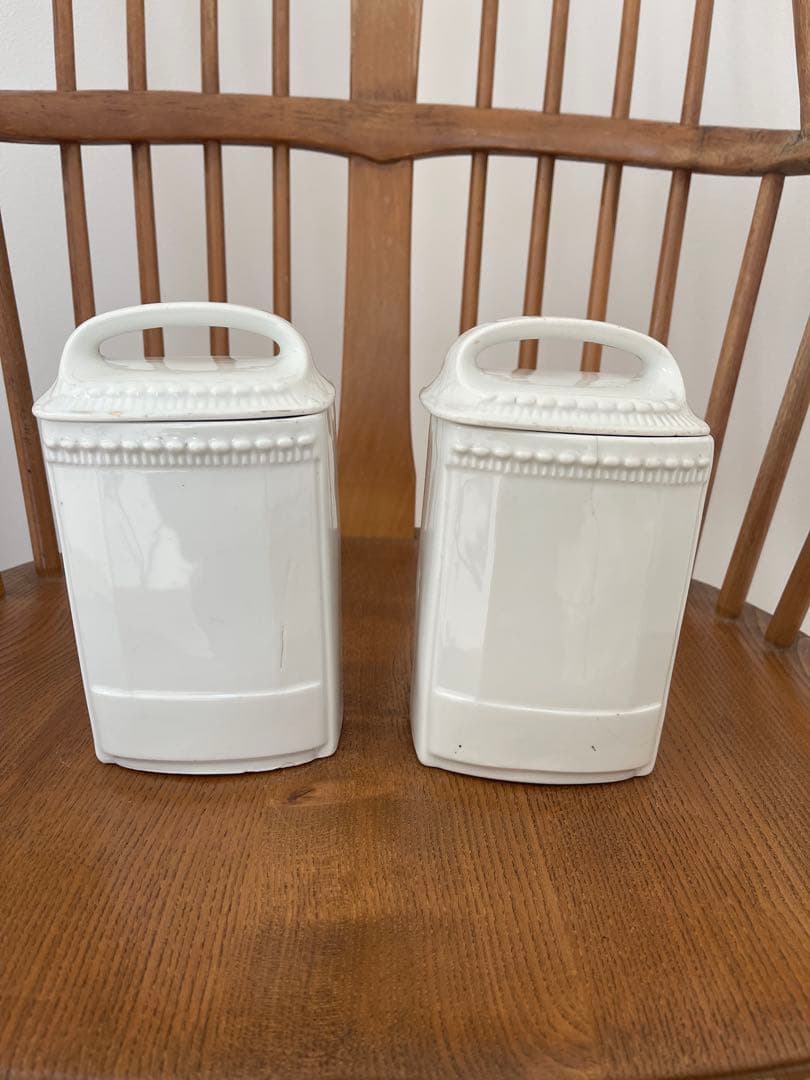 2個set★アンティーク陶器キャニスター金文字ロゴ入りフランスイギリス薔薇イマン