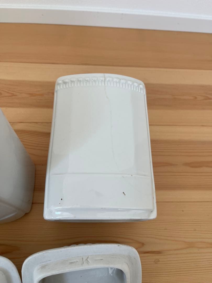 2個set★アンティーク陶器キャニスター金文字ロゴ入りフランスイギリス薔薇イマン