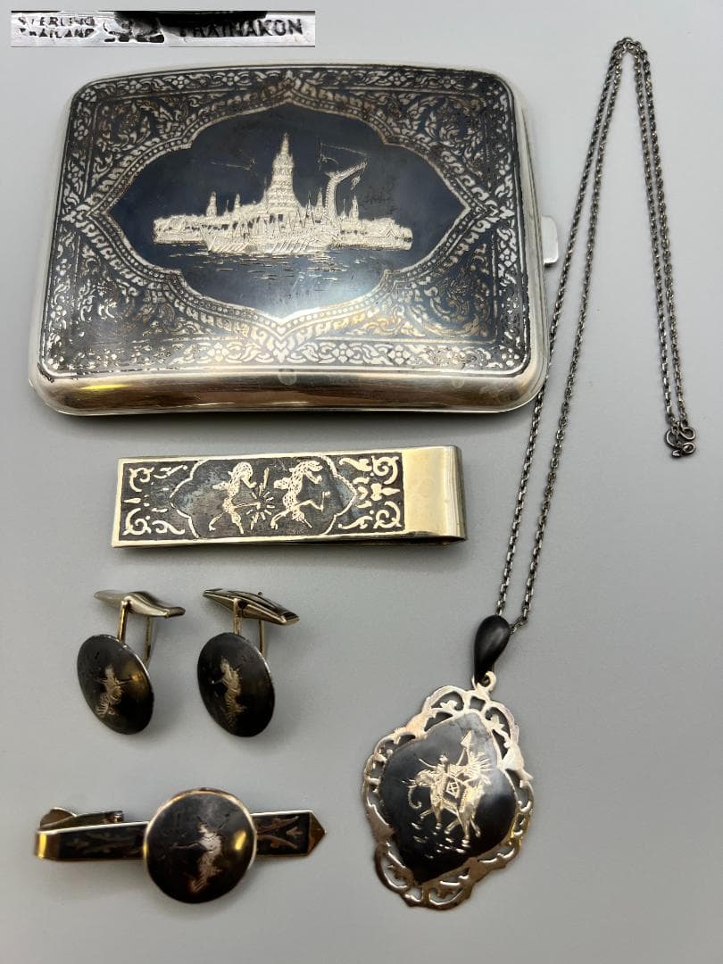 銀製　STERLING　刻印　シガレットケース　マネークリップ　カフス　117g