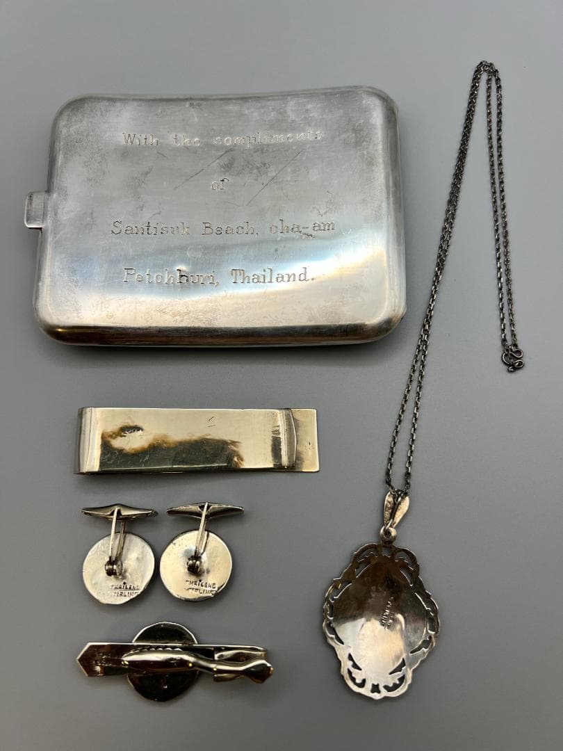 銀製　STERLING　刻印　シガレットケース　マネークリップ　カフス　117g