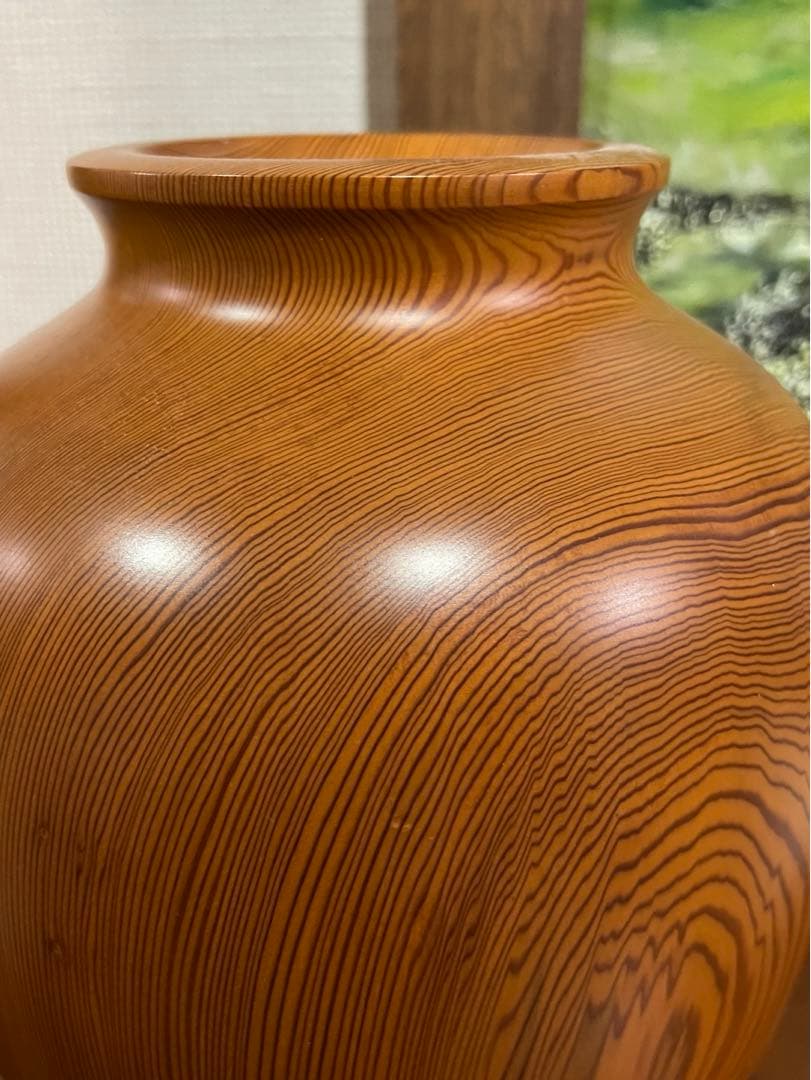 屋久杉　壺　花入　骨董品　岳南英世作　土埋木製 屋久杉加工協同組合