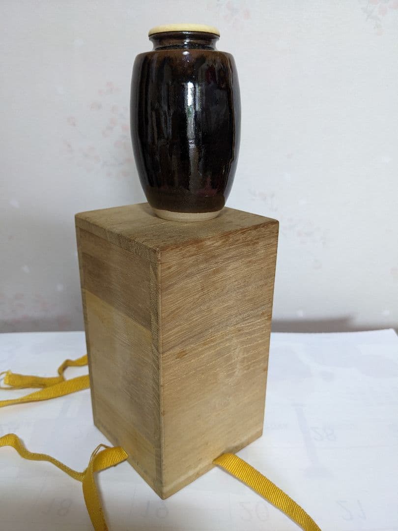 ♦茶道具 肩衝茶入 平安作 仕覆付き 薩摩間道 名物裂 共箱入 美術品 工芸品