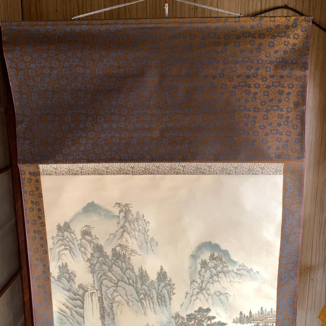 田中翠堂「彩山水」大幅掛軸 　掛け軸 絹本 山水図 掛軸
