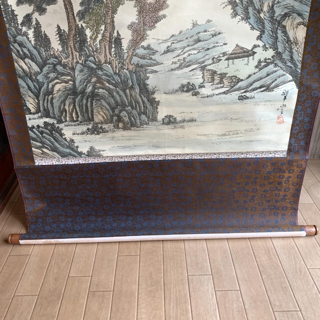 田中翠堂「彩山水」大幅掛軸 　掛け軸 絹本 山水図 掛軸