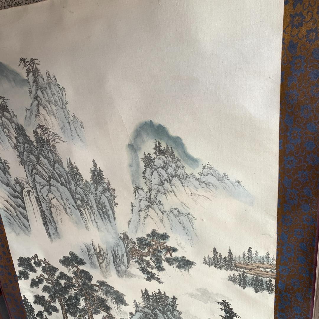 田中翠堂「彩山水」大幅掛軸 　掛け軸 絹本 山水図 掛軸