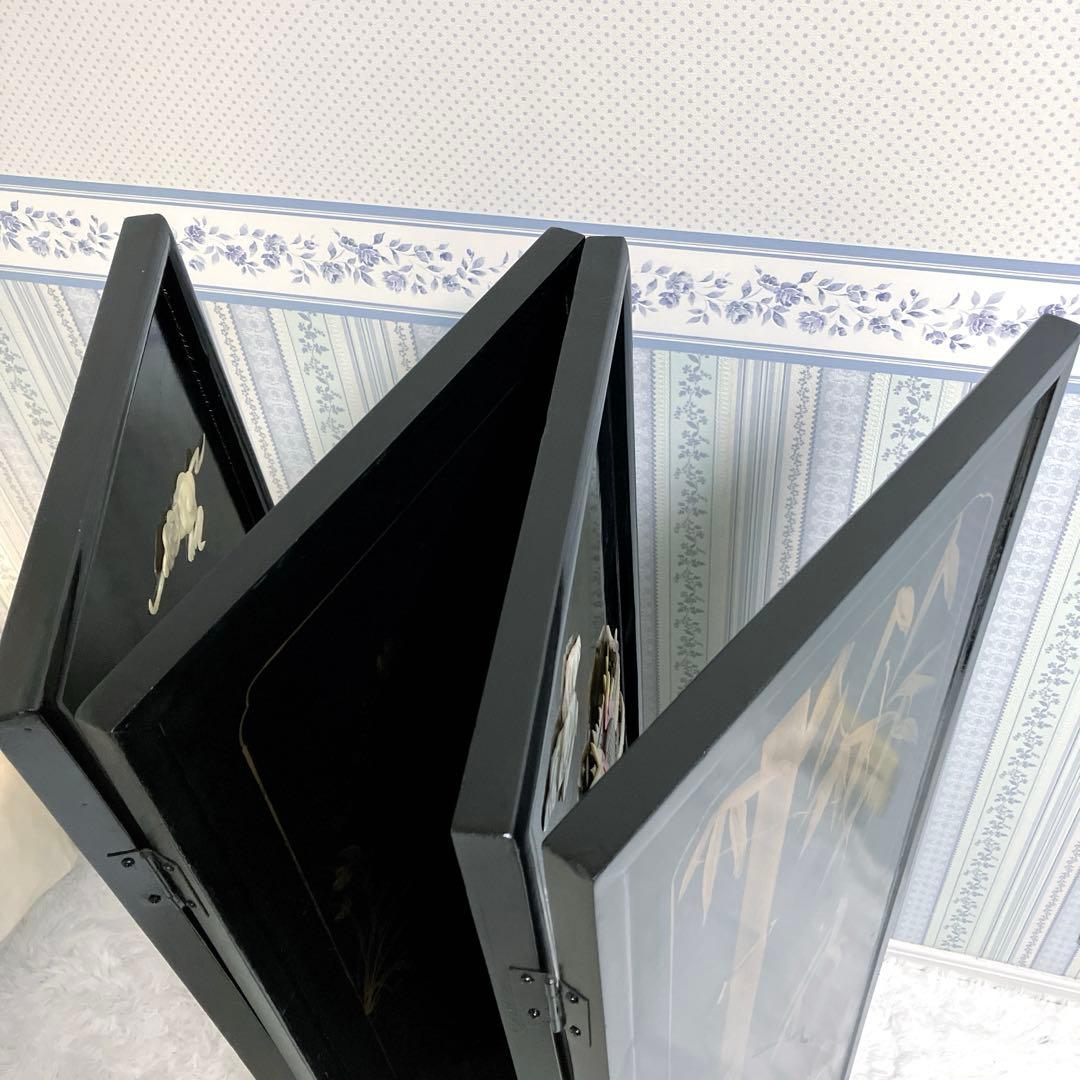 中国骨董　螺鈿細工　屏風　四龍　4連屏風　パーテーション