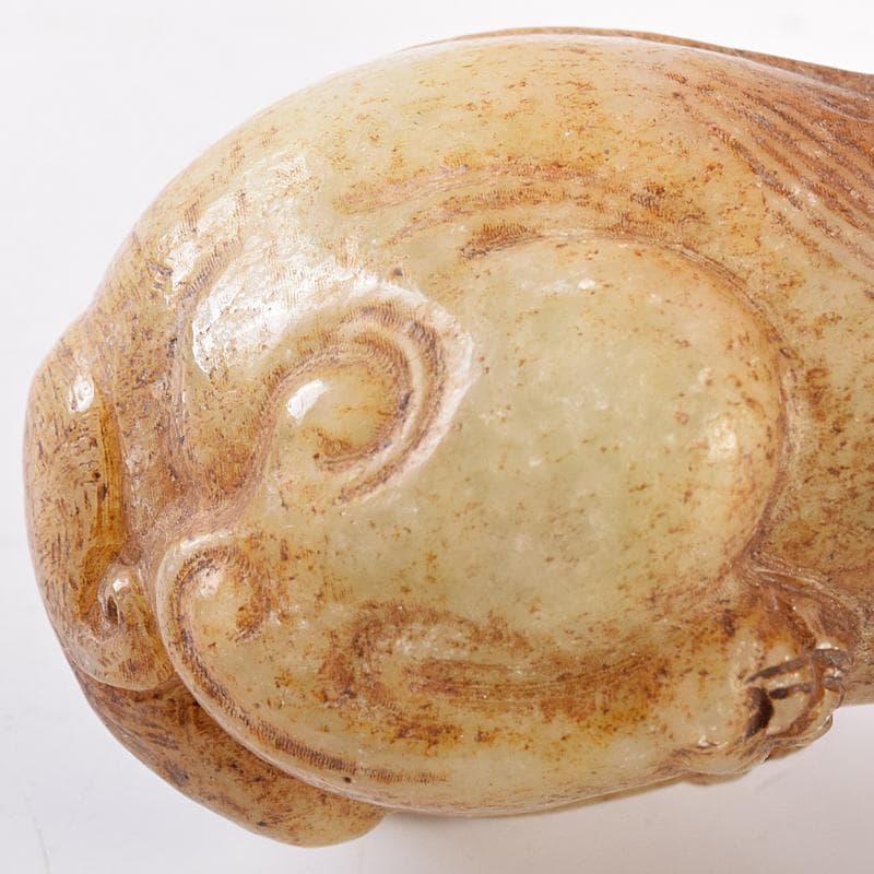 中国　玉石彫刻　獅子　神獣　根付　紙鎮　置物　C　7992E