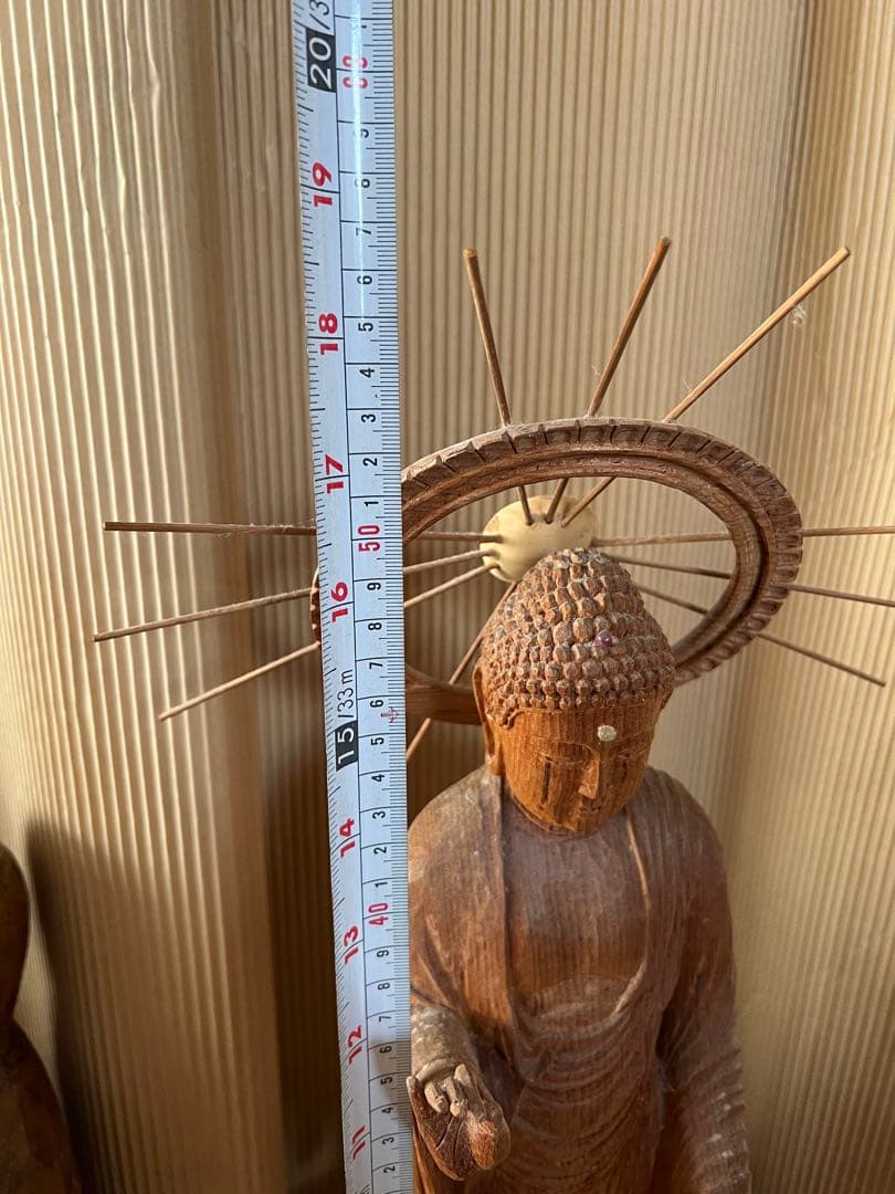 木彫り仏像 光背付き 北山上信 七福神 2体セット