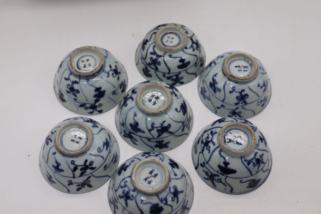 中国　清時代中期　染付湯呑み7点　中国茶器　木箱入　送料込み0515