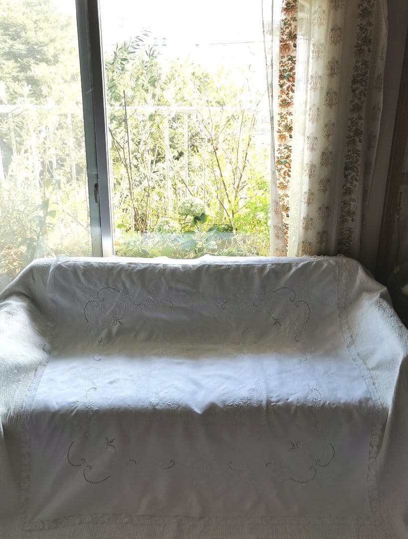 アンティーク手織りアイリッシュリネン フィレレース＆ニードルワーク 大判クロス