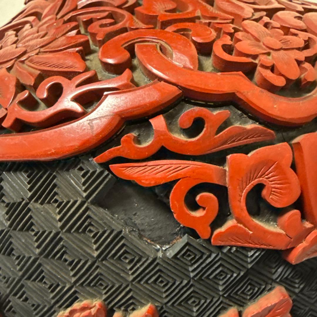 中国美術 大花瓶 堆朱 堆黑 花鳥 唐木台 紫檀 花梨 一輪挿し美品