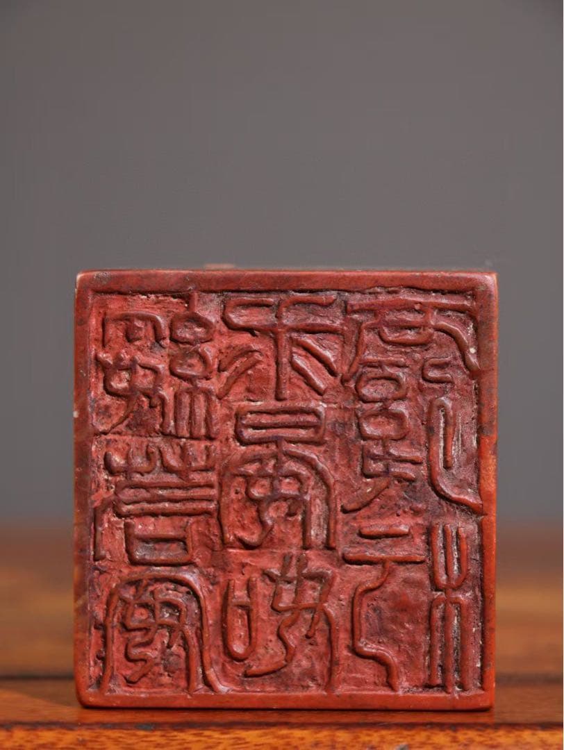 時代物　天然 芙蓉寿山石 彫刻　雙喜臨門　文房具　印鑑　縁起物　アンティーク