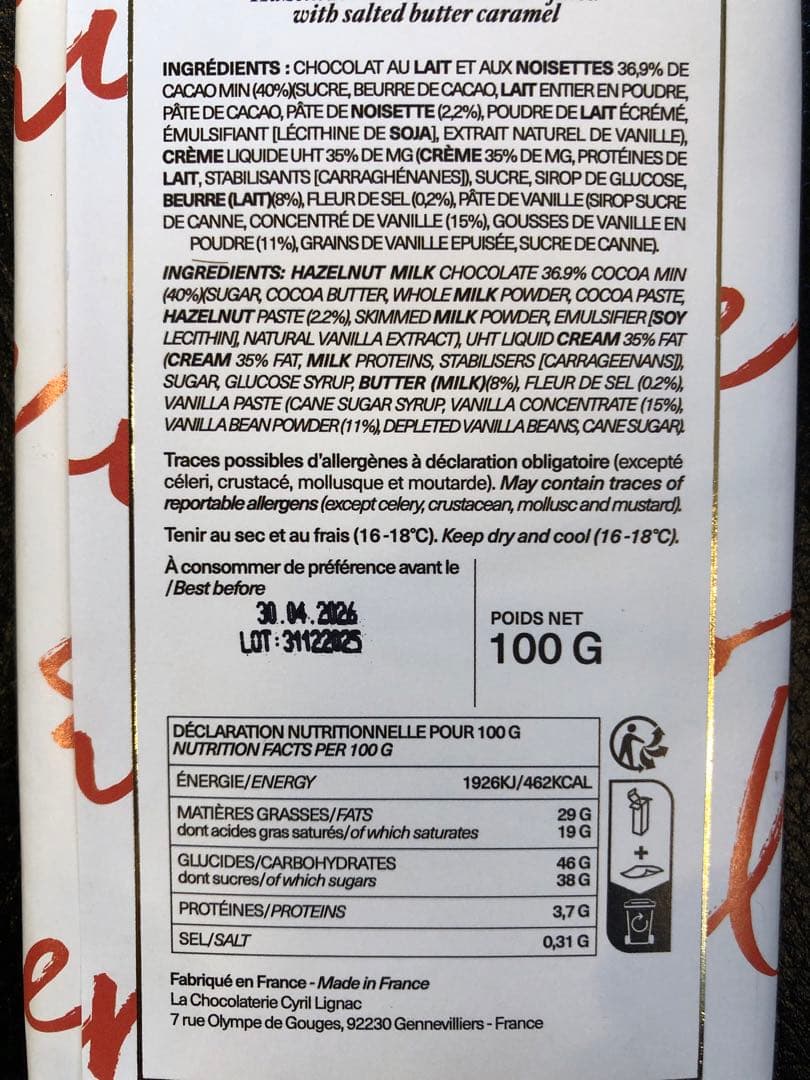 Bernachonホワイトチョコ & シリルリニャックキャラメルバターチョコ2枚