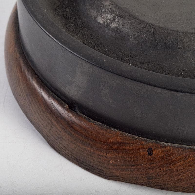 中国　書道具　端渓硯　円式硯　豊保刻　漢詩文　木蓋付　F　R9350