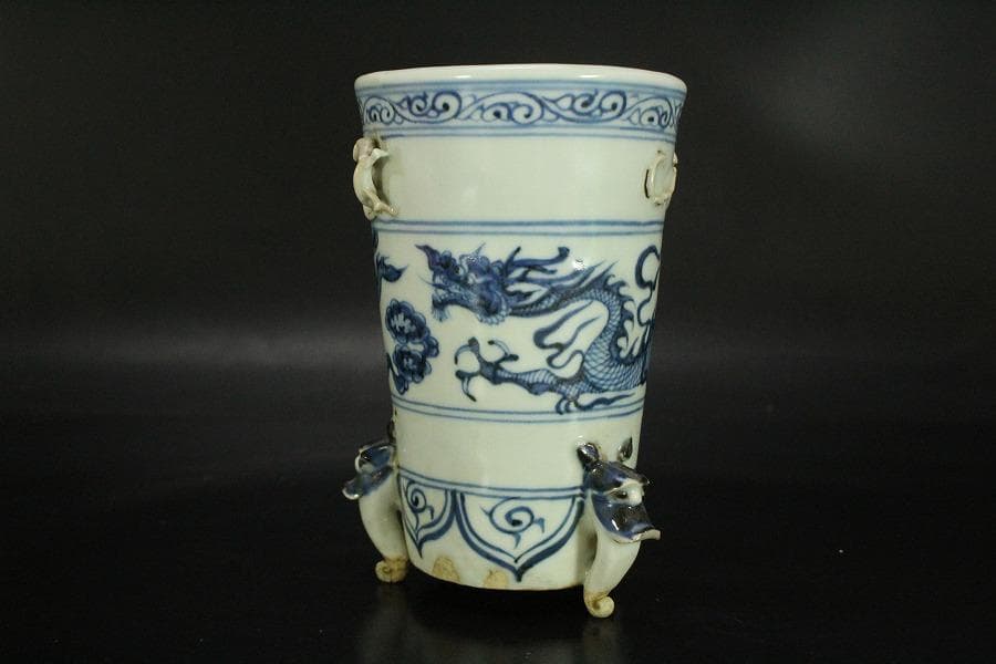 中国美術 青花 龍紋 筆筒(HA511)