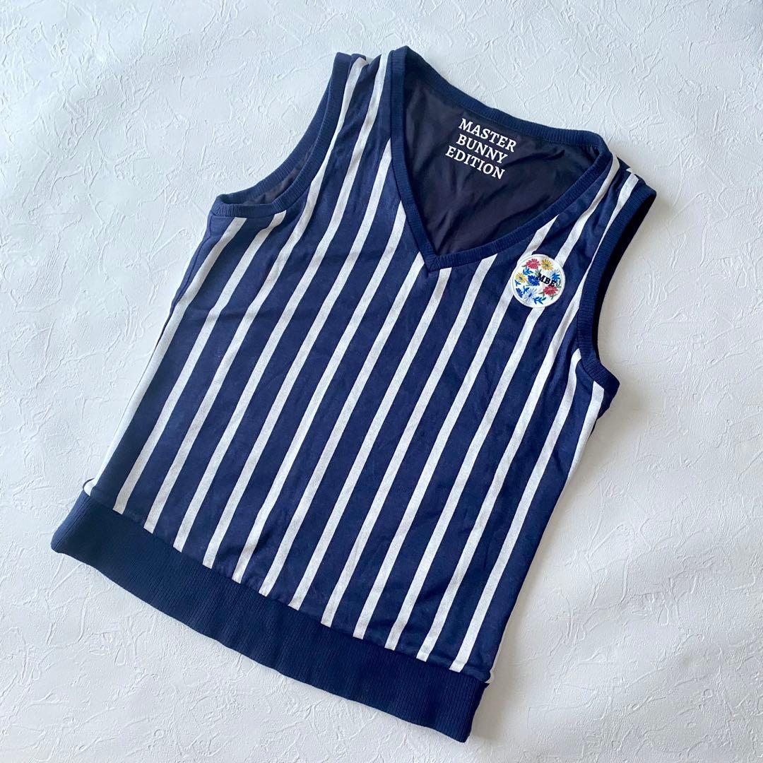 【マスターバニー】リバーシブルVネックベストネイビーストライプ レディース0